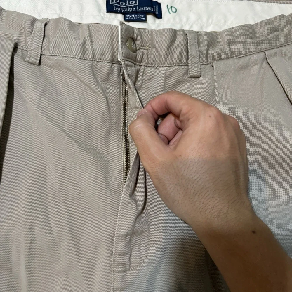 Polo Ralph Pants Mens 38x32 Khaki Tan Andrew Pant Double Pleat Vintage NEW
